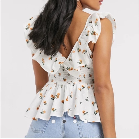 ASOS shirred waist ruffle sun top floral broderie - Picture 2 of 9